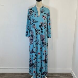 Natori Floral Dragon Print Long Sleeve Maxi Dress